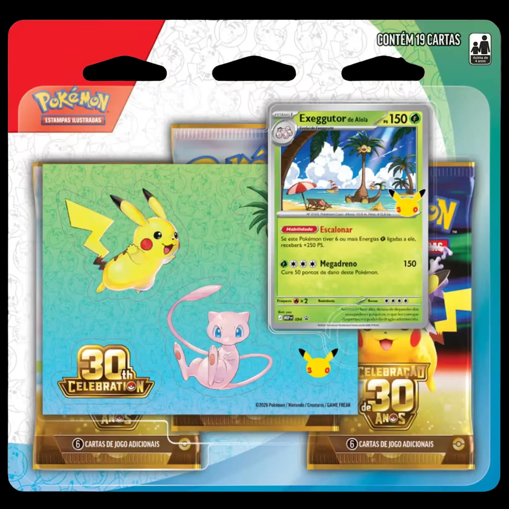 Blister Triplo Sticker Pokémon Celebrações 30 Anos Exeggutor
